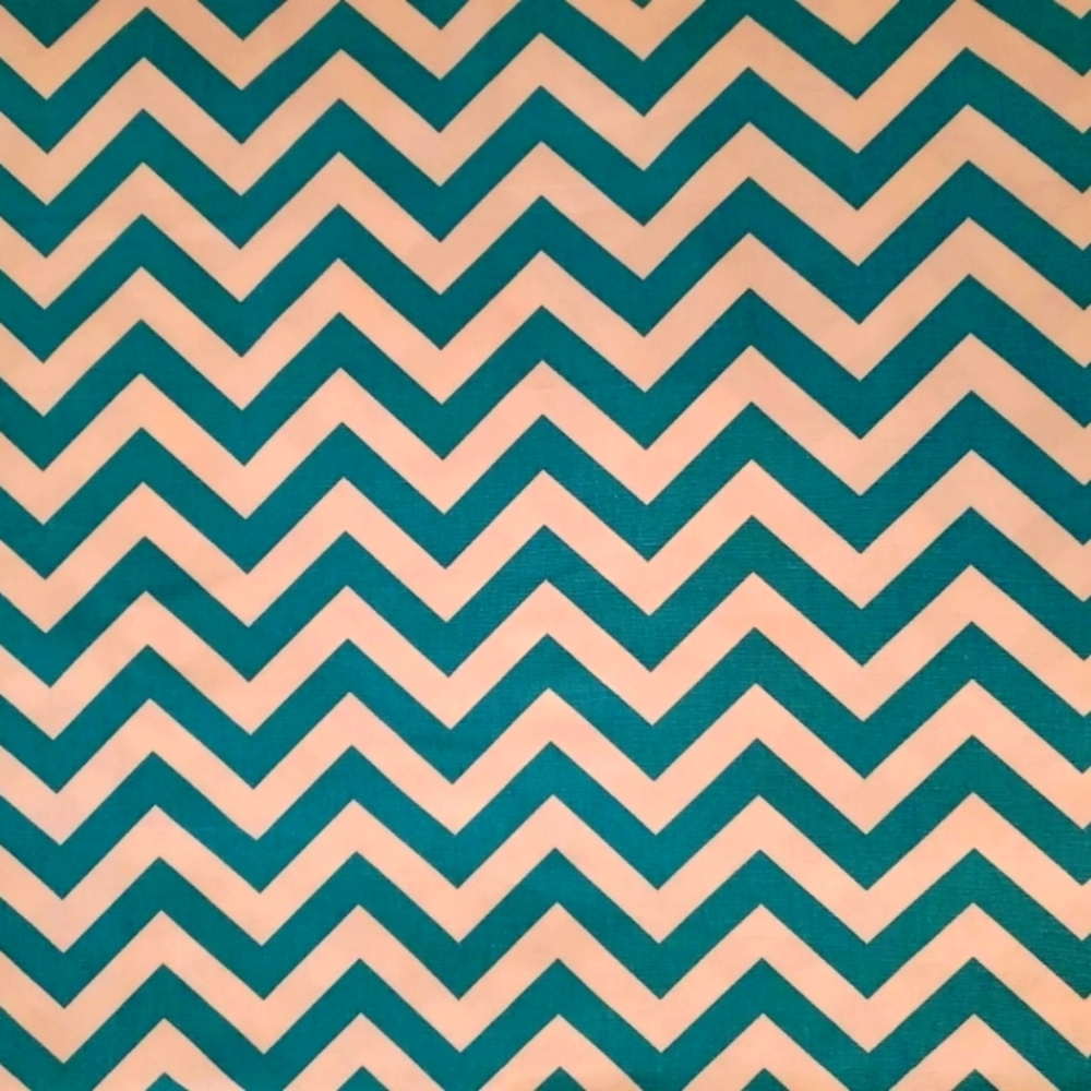 Home Decor Ivory Turquoise Chevron Cotton Fabric 45"×44" teal white upholstery